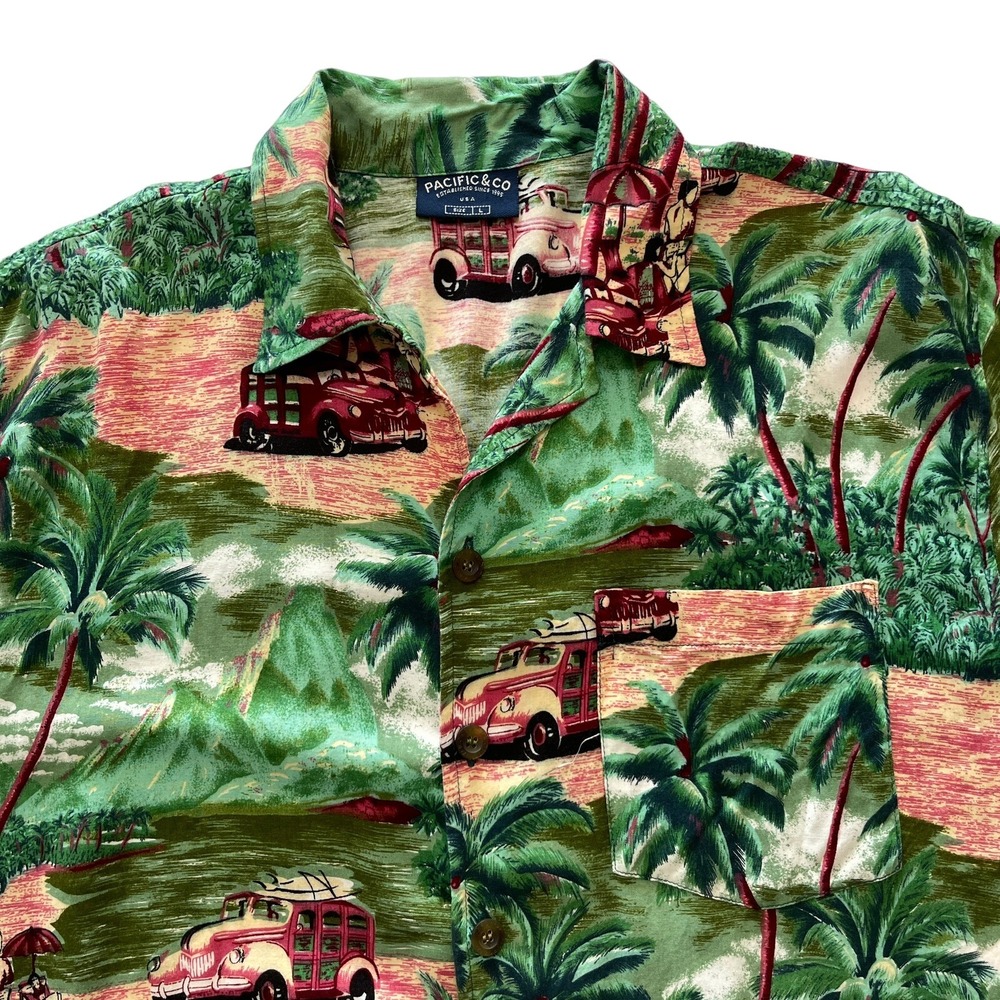 Pacific & Co Mens Large Vintage Truck Shirt‎ Hawaiian Woody Auto Beach Palms